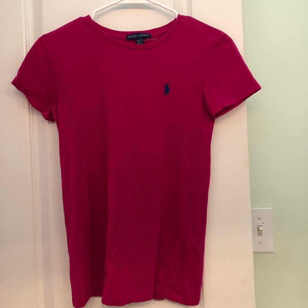 Polo Ralph Lauren Pink tee w small navy horse logo
